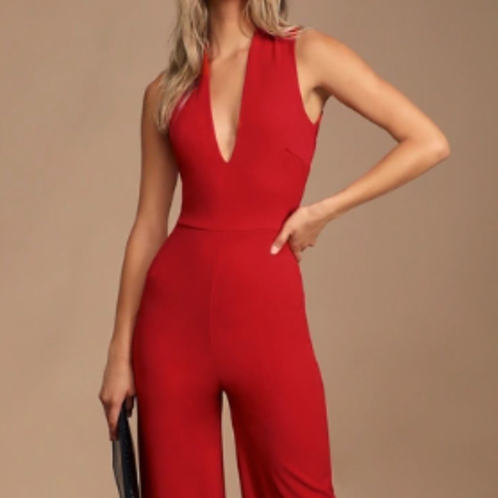 Lulu's Thinking Out Loud Red Backless Jumpsuit S